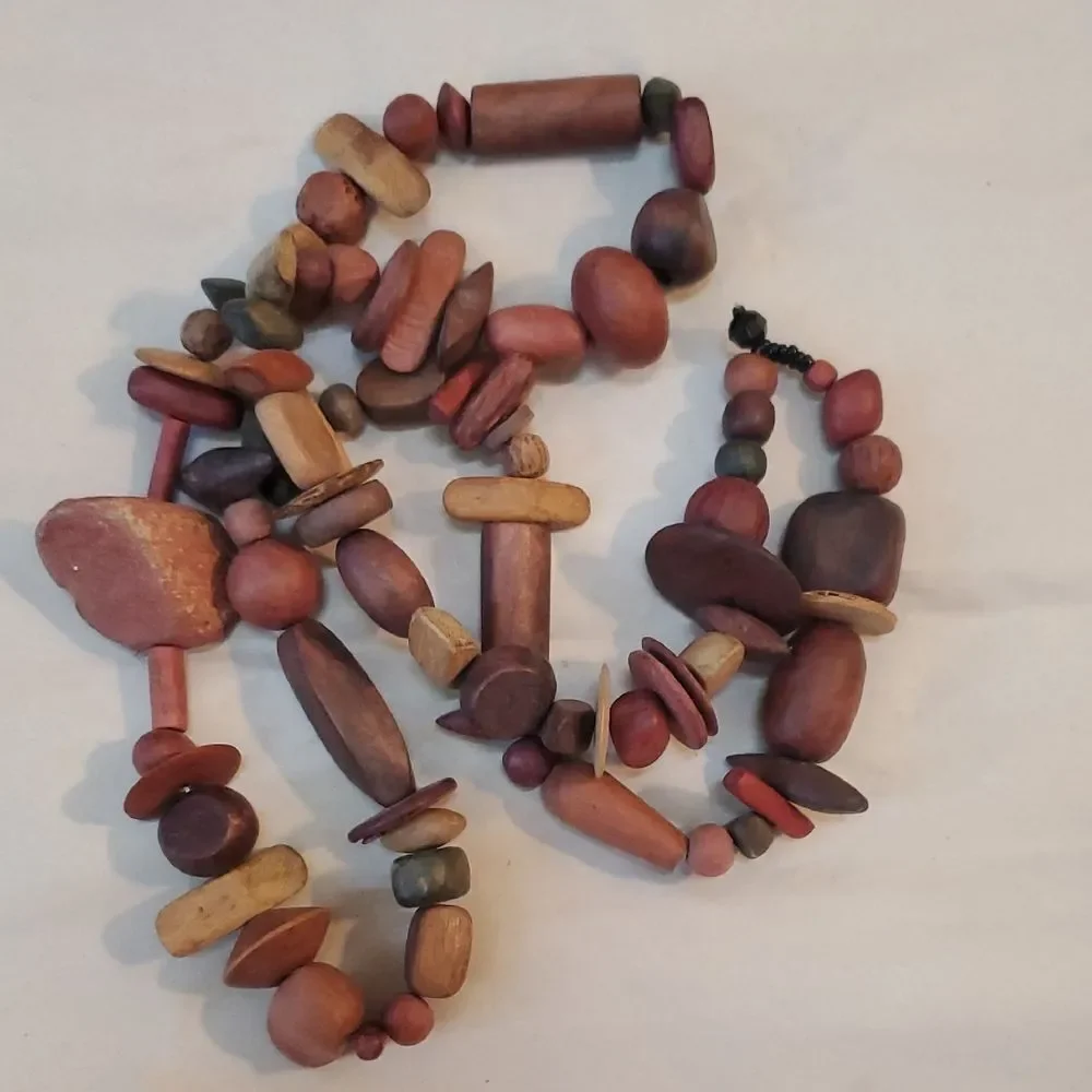 Handcrafted Long Wooden Bead Necklace